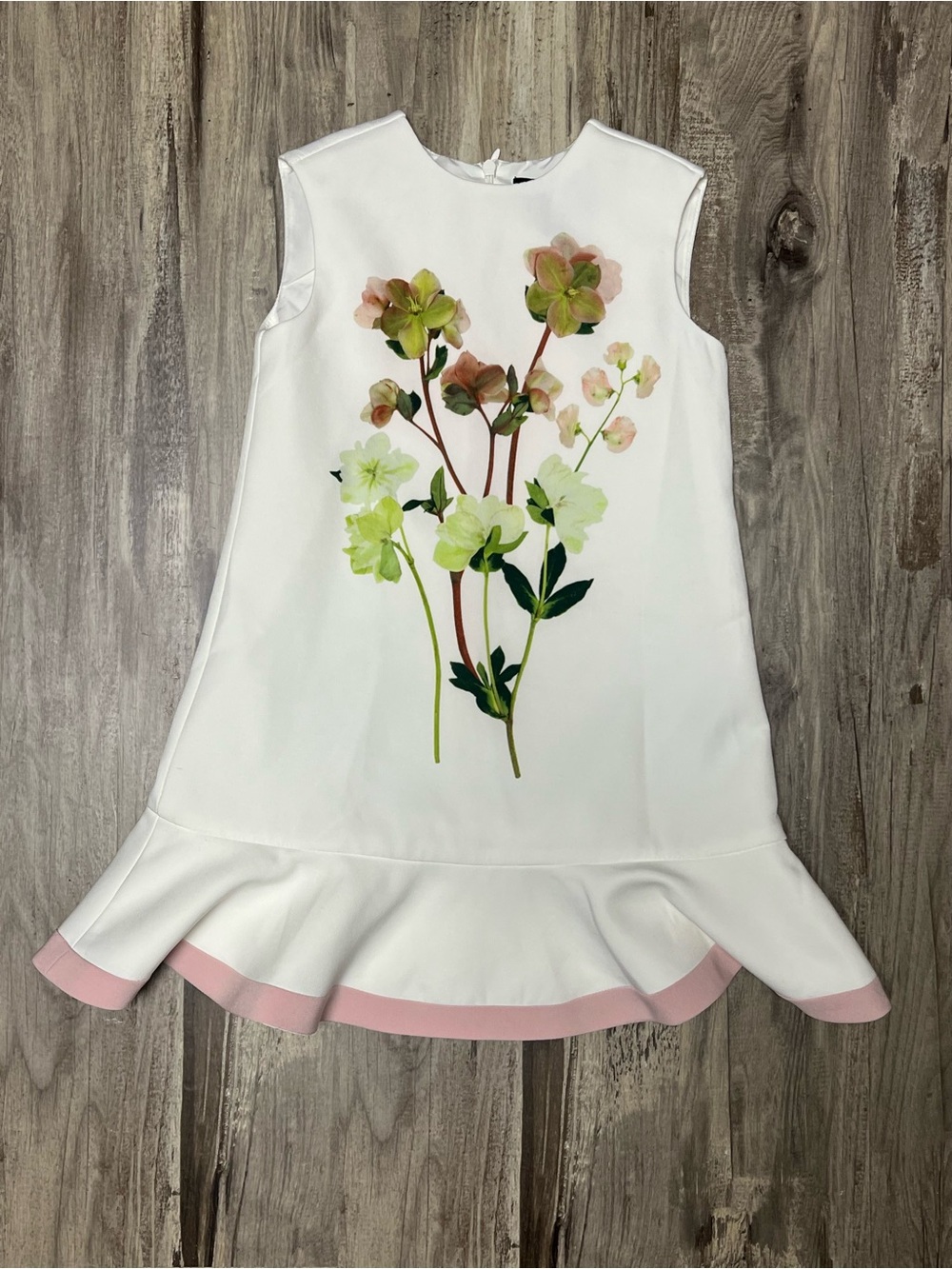 Victoria Beckham for Target White Floral A-Line Dress with Pink Trim
